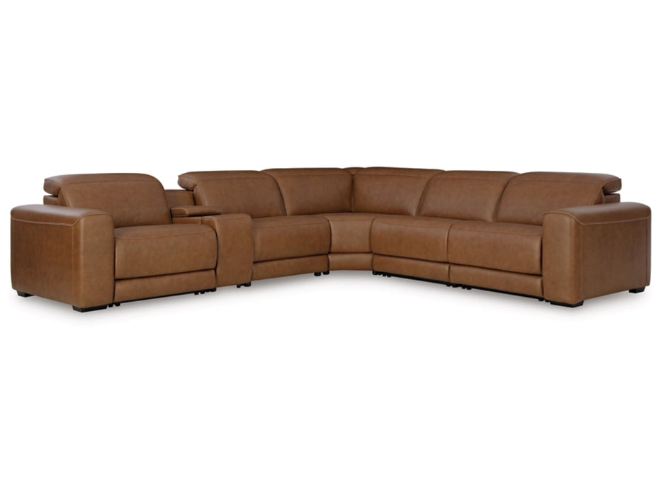 Magic Man 6-Piece Dual Power Leather Reclining Modular Sectional with Console