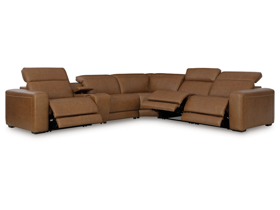 Magic Man 6-Piece Dual Power Leather Reclining Modular Sectional with Console