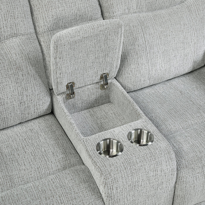 Chablis Reclining Console Loveseat-Mist Gray