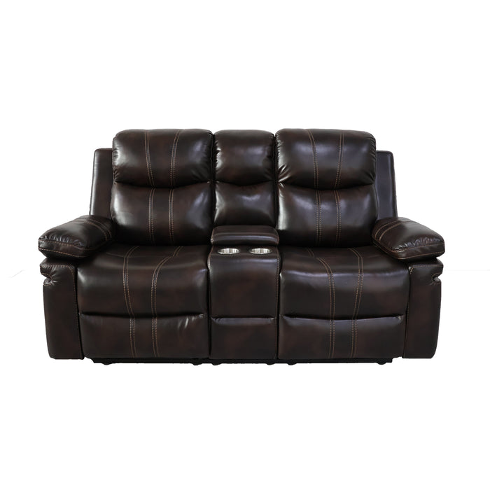 Kellen Console Loveseat W/ Dual Recliners-Brown