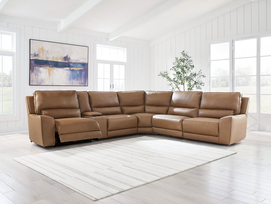 DeepWakes Reclining Sectional with Storage Console - Home And Beyond