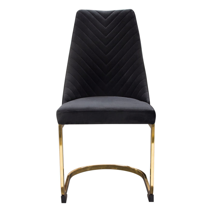 Vogue Set of (2) Dining Chairs in Black Velvet with Polished Gold Metal Base by Diamond Sofa