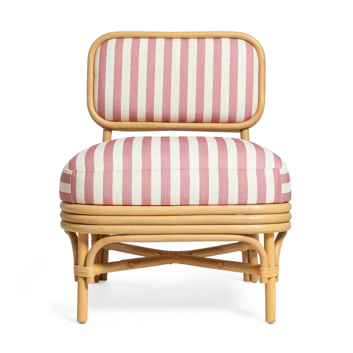 Dorine Striped Performance Linen &amp; Rattan Accent Chair