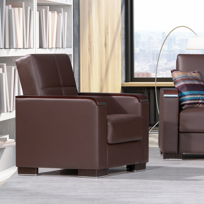 Ottomanson Armada X Collection Upholstered Convertible Wood Trimmed Armchair with Storage