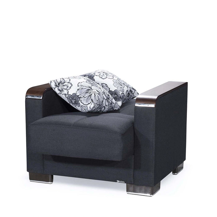 Ottomanson Armada X Collection Upholstered Convertible Wood Trimmed Armchair with Storage