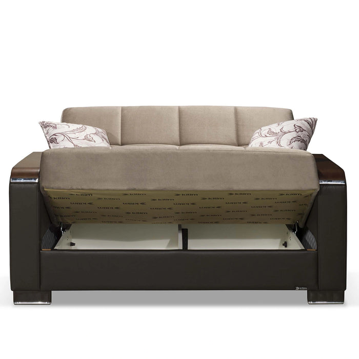 Ottomanson Armada X Collection Upholstered Convertible Wood Trimmed Loveseat with Storage