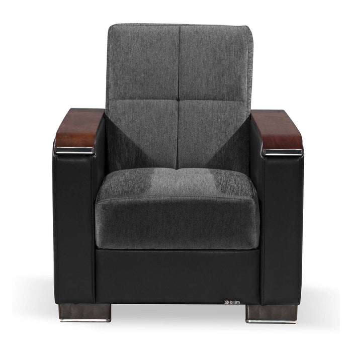 Ottomanson Armada X Collection Upholstered Convertible Wood Trimmed Armchair with Storage