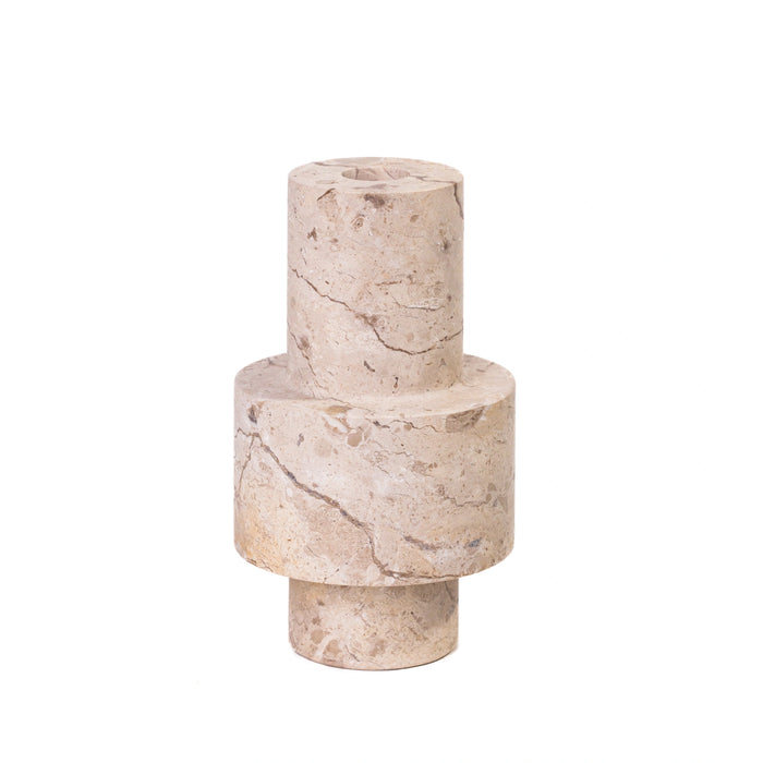 Natural Travertine Turned Candle Holder