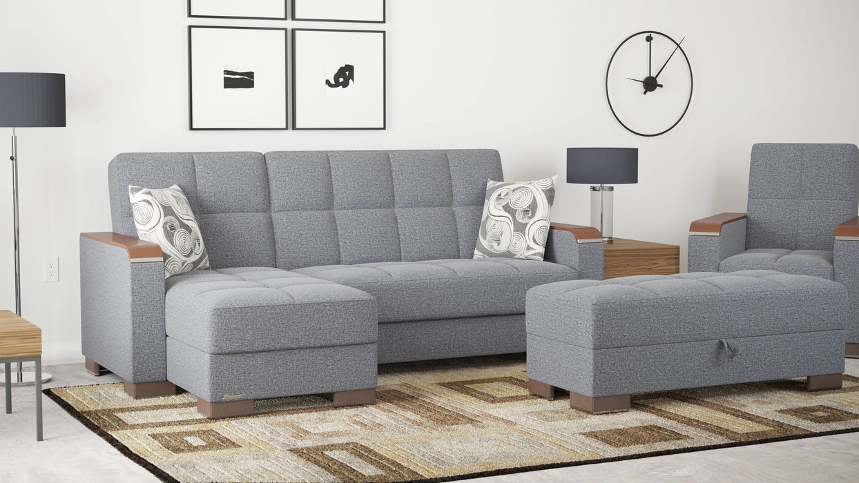 Ottomanson Armada X Collection Upholstered Convertible Wood Trimmed Ottoman with Storage