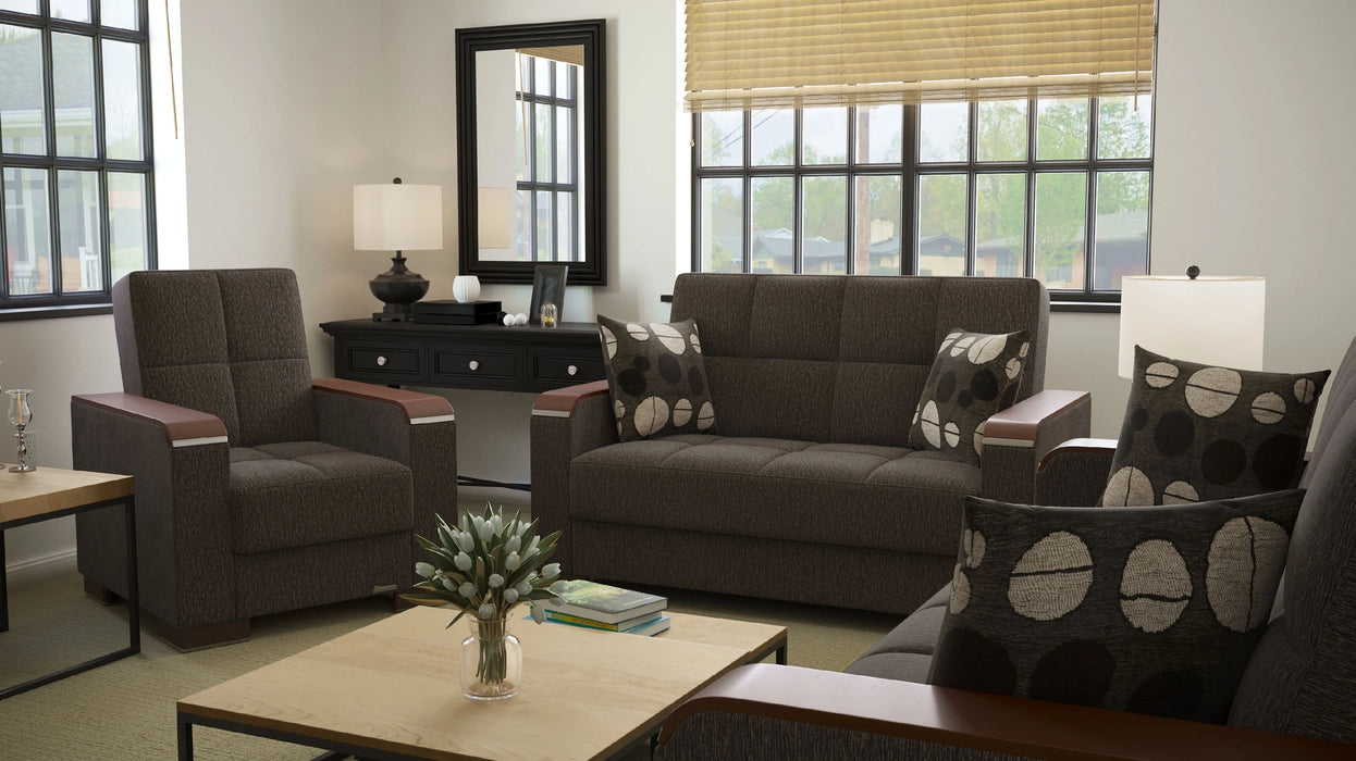 Ottomanson Armada X Collection Upholstered Convertible Wood Trimmed Sofabed with Storage
