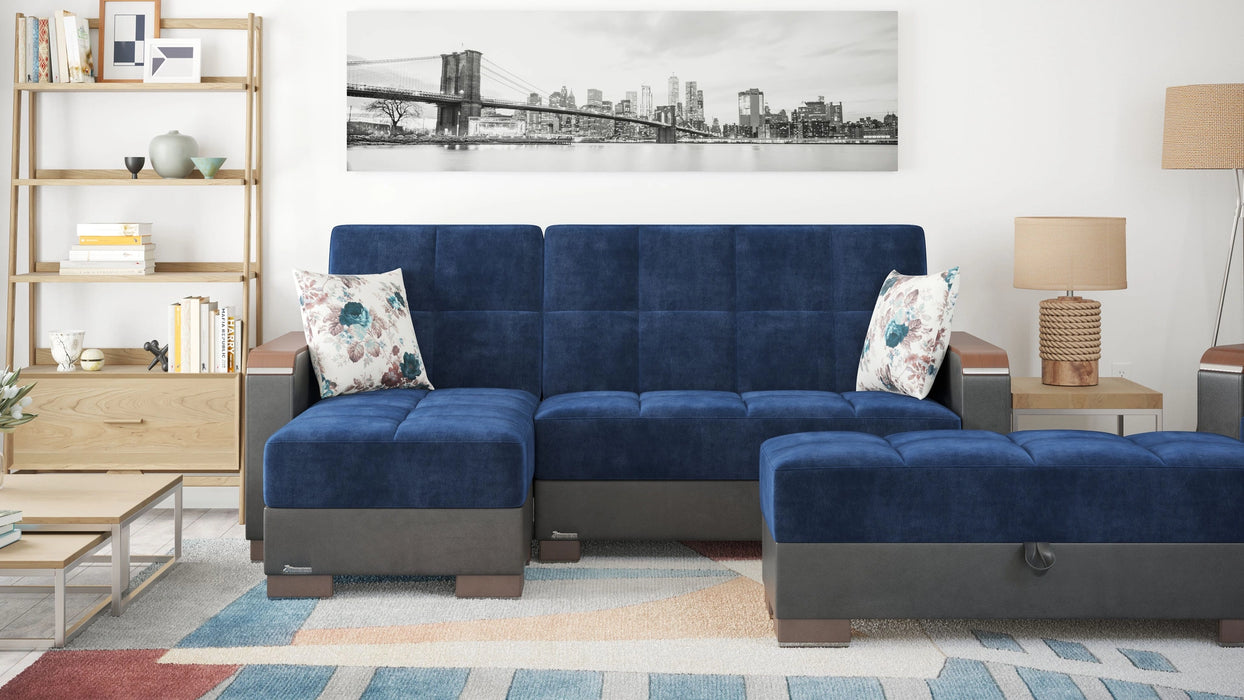 Ottomanson Armada X Collection Upholstered Convertible Wood Trimmed Chaise Lounge with Storage