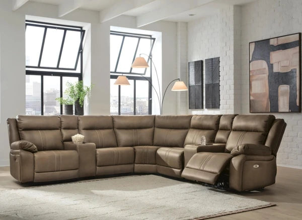 Max-Momentum 7-Piece Biscotti Power Reclining L-Shape Sectional with Audio Consoles