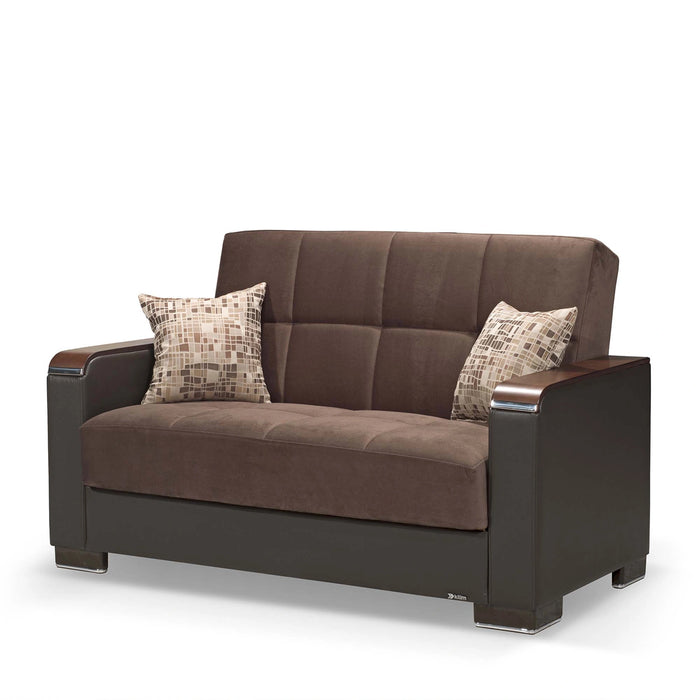 Ottomanson Armada X Collection Upholstered Convertible Wood Trimmed Loveseat with Storage