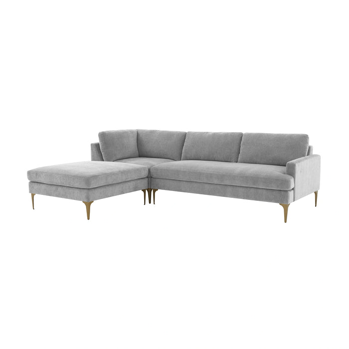 Serena 3-Piece Performance Grey Velvet Chaise Sectional