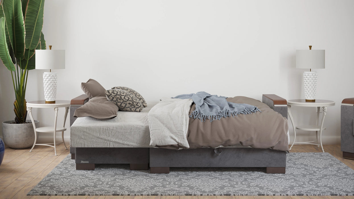 Ottomanson Armada X Collection Upholstered Convertible Wood Trimmed Chaise Lounge with Storage