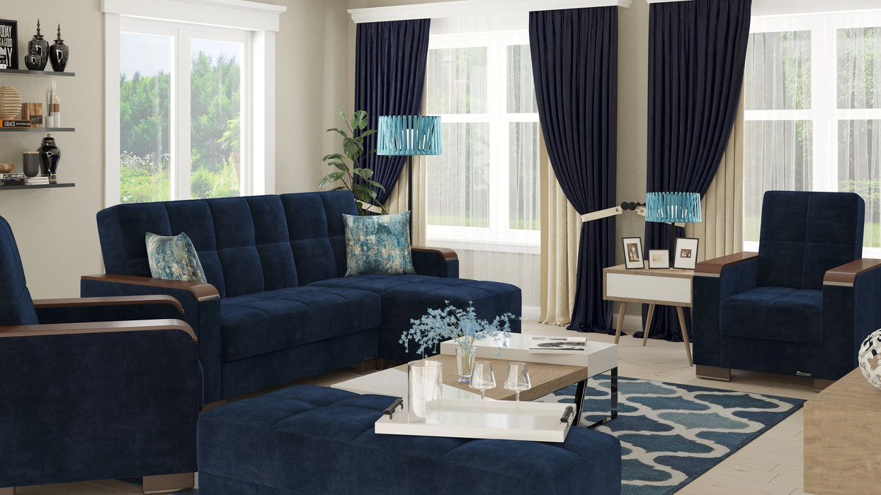 Ottomanson Armada X Collection Upholstered Convertible Wood Trimmed Ottoman with Storage