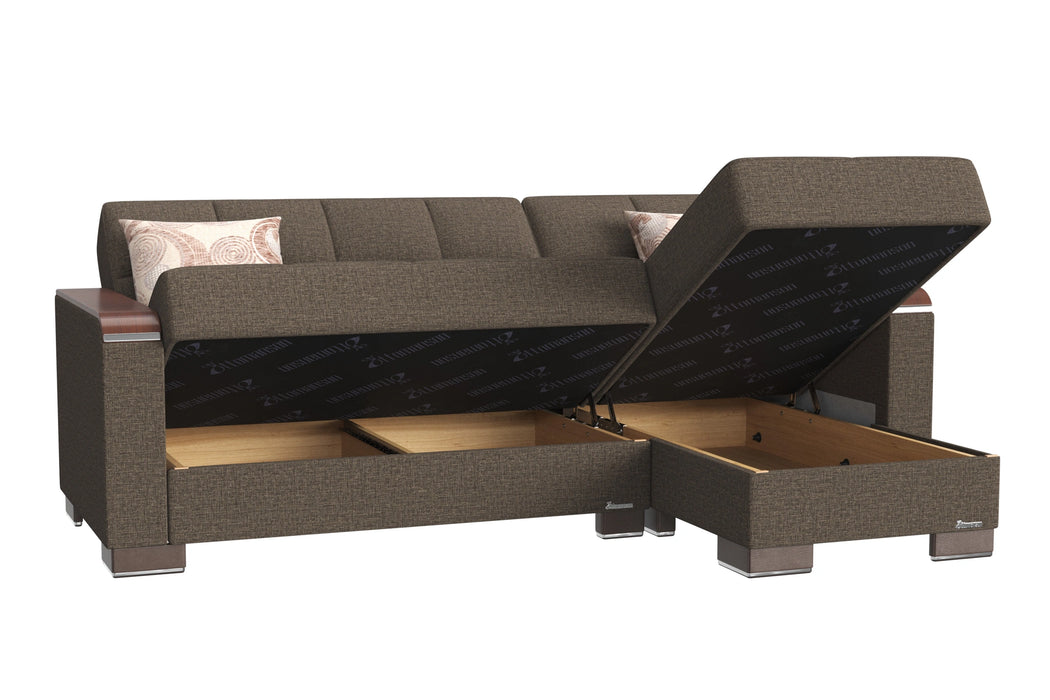 Ottomanson Armada X Collection Upholstered Convertible Wood Trimmed Chaise Lounge with Storage