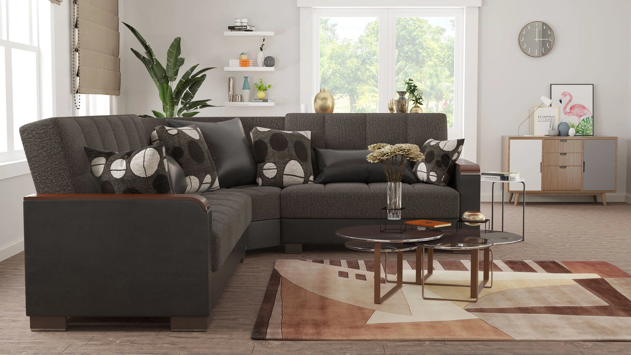 Ottomanson Armada X Collection Upholstered Convertible Wood Trimmed Sectional with Storage