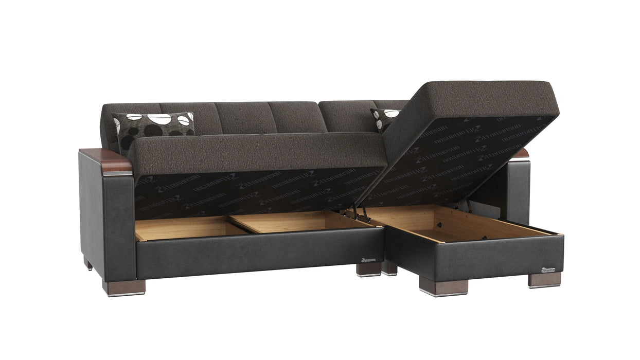 Ottomanson Armada X Collection Upholstered Convertible Wood Trimmed Chaise Lounge with Storage