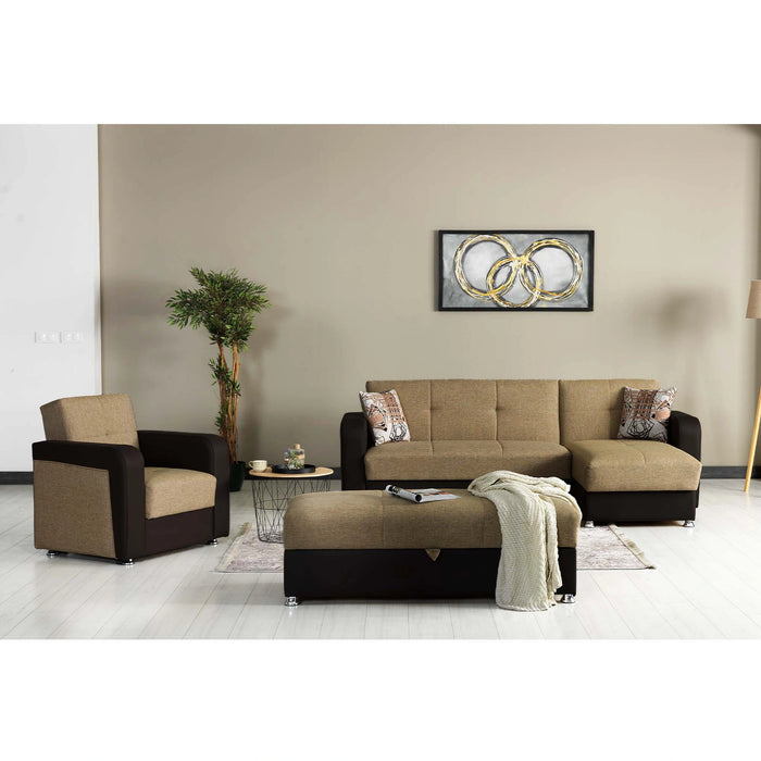 Ottomanson Harmony Collection Upholstered Convertible Sectional with Storage