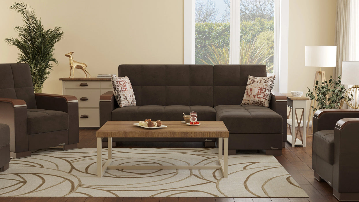 Ottomanson Armada X Collection Upholstered Convertible Wood Trimmed Chaise Lounge with Storage