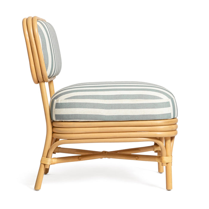 Dorine Striped Performance Linen &amp; Rattan Accent Chair