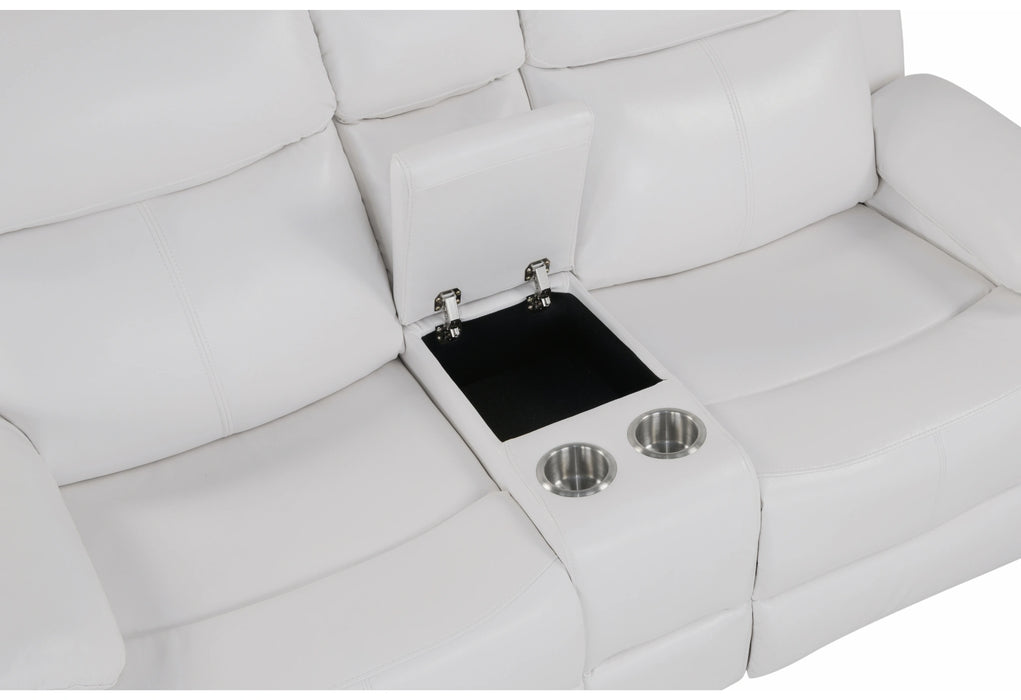 U6026 Blanche White Rec Sofa/Console Rec Loveseat with LED and Speaker