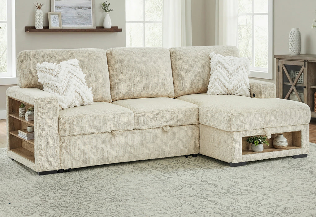 U0222 Ivory Pull Out Sofa Bed with Speaker and 2 Pillows