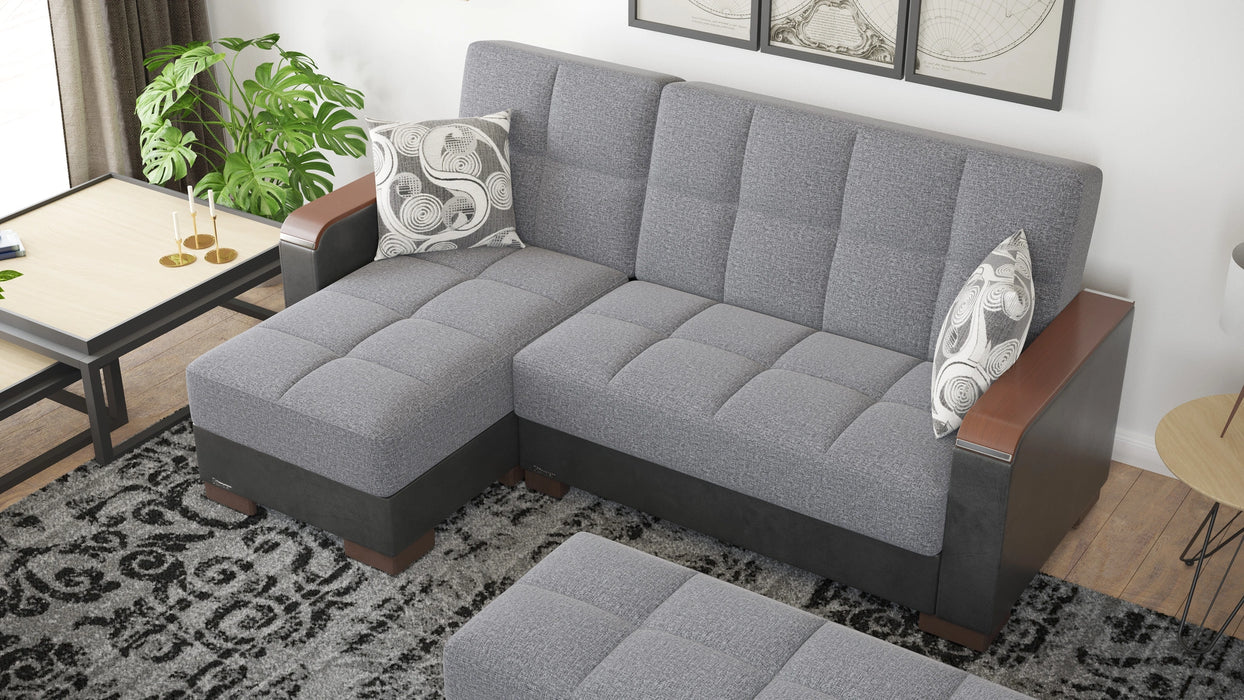 Ottomanson Armada X Collection Upholstered Convertible Wood Trimmed Chaise Lounge with Storage