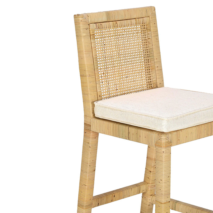 Amara Rattan &amp; Cream Contract-Grade Linen Stool