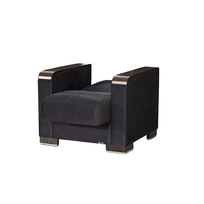 Ottomanson Armada X Collection Upholstered Convertible Wood Trimmed Armchair with Storage