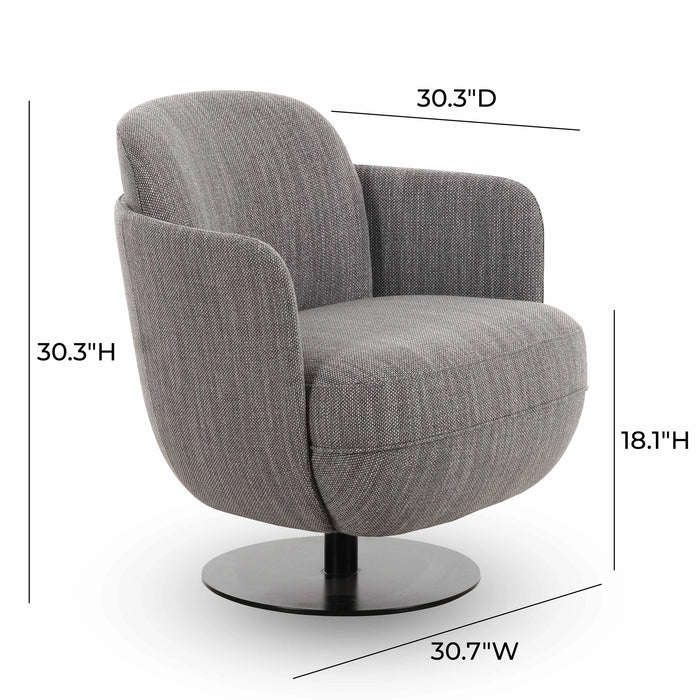 Solange Grey Textured Contract-Grade Weave Fabric Swivel Accent Chair