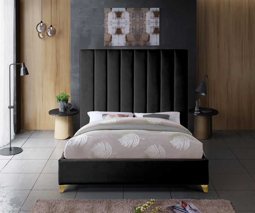 Via Black Velvet Queen Bed