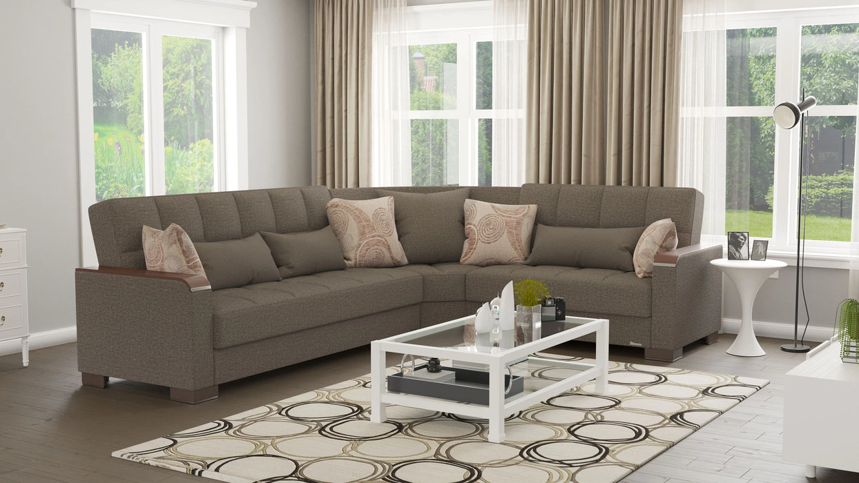 Ottomanson Armada X Collection Upholstered Convertible Wood Trimmed Sectional with Storage