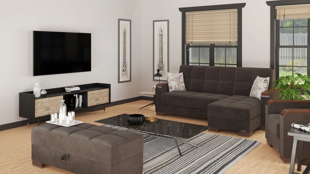 Ottomanson Armada X Collection Upholstered Convertible Wood Trimmed Chaise Lounge with Storage