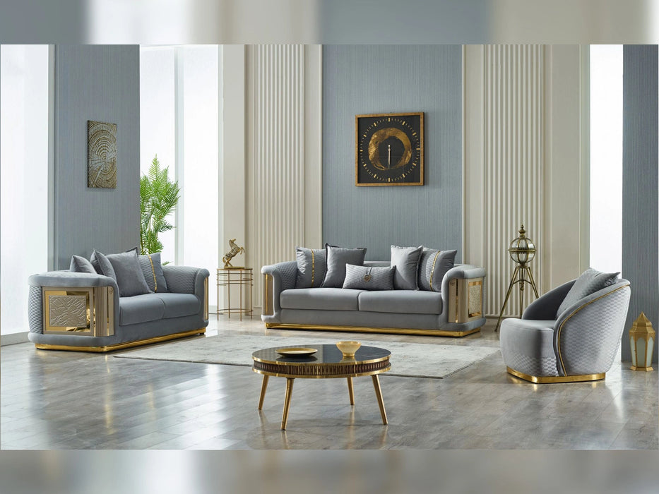 Elegance 3-pieces (Sofa & Loveseat & Chair) Livingroom Set Light Grey