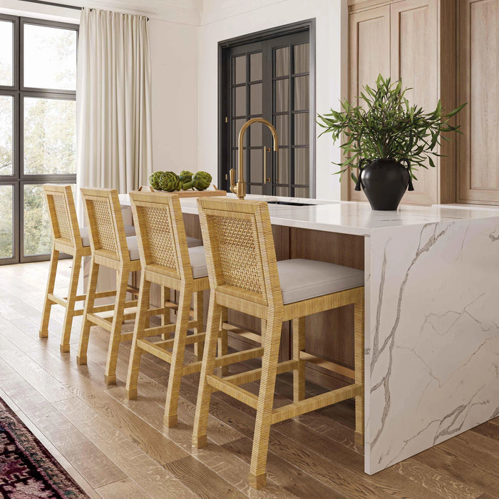 Amara Rattan &amp; Cream Contract-Grade Linen Stool
