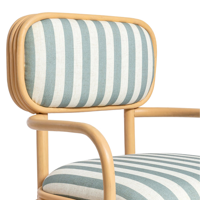 Dorine Striped Performance Linen &amp; Rattan Dining Armchair