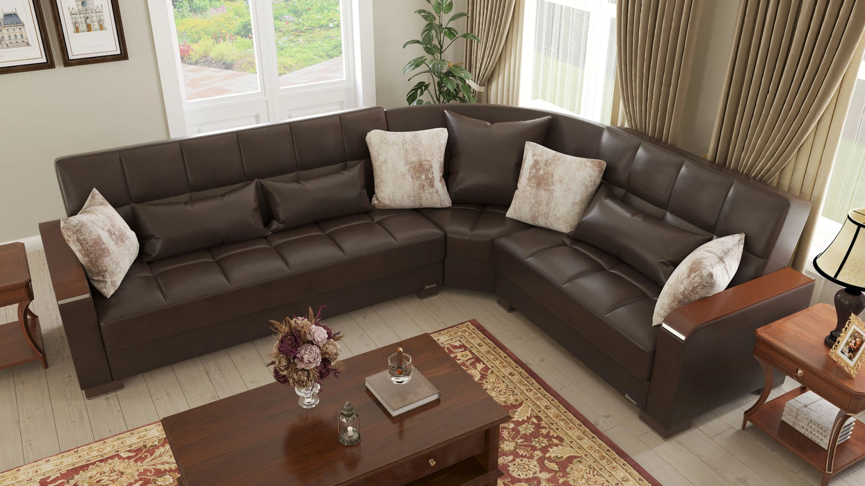Ottomanson Armada X Collection Upholstered Convertible Wood Trimmed Sectional with Storage