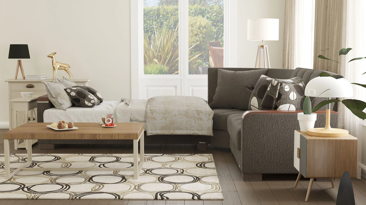 Ottomanson Armada X Collection Upholstered Convertible Wood Trimmed Sectional with Storage