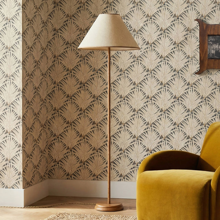 Keria Natural Vegan Leather and Raffia Contract-Grade Floor Lamp