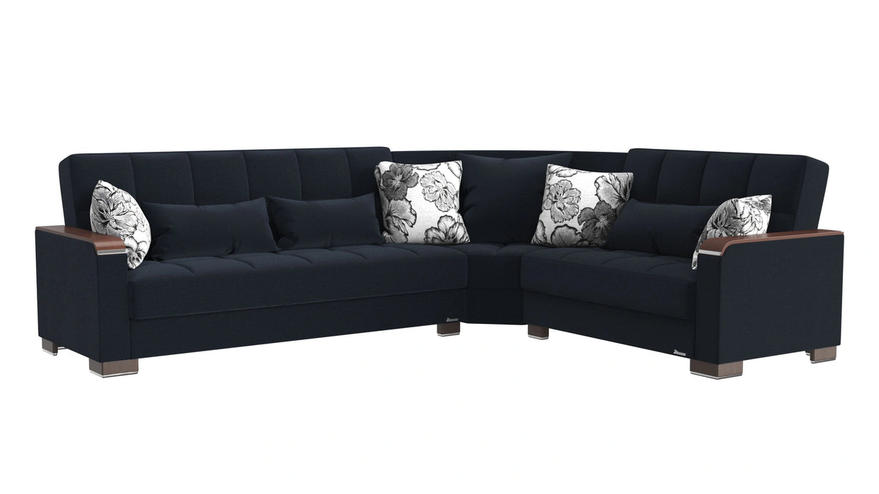 Ottomanson Armada X Collection Upholstered Convertible Wood Trimmed Sectional with Storage
