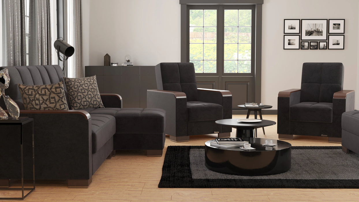 Ottomanson Armada X Collection Upholstered Convertible Wood Trimmed Chaise Lounge with Storage