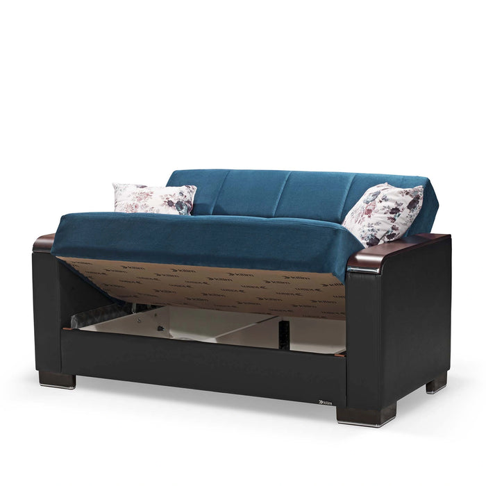 Ottomanson Armada X Collection Upholstered Convertible Wood Trimmed Loveseat with Storage