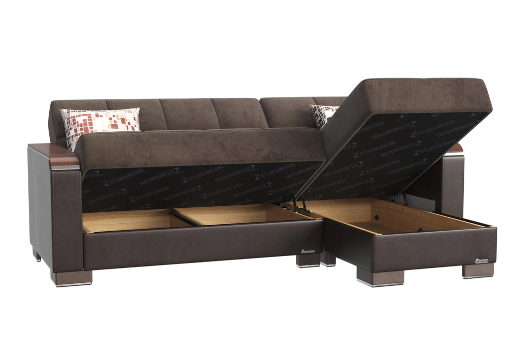 Ottomanson Armada X Collection Upholstered Convertible Wood Trimmed Chaise Lounge with Storage