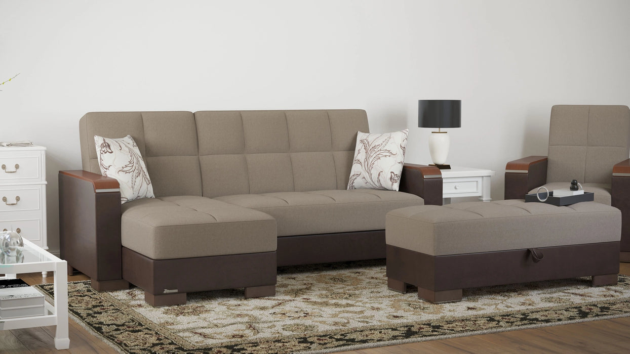 Ottomanson Armada X Collection Upholstered Convertible Wood Trimmed Ottoman with Storage