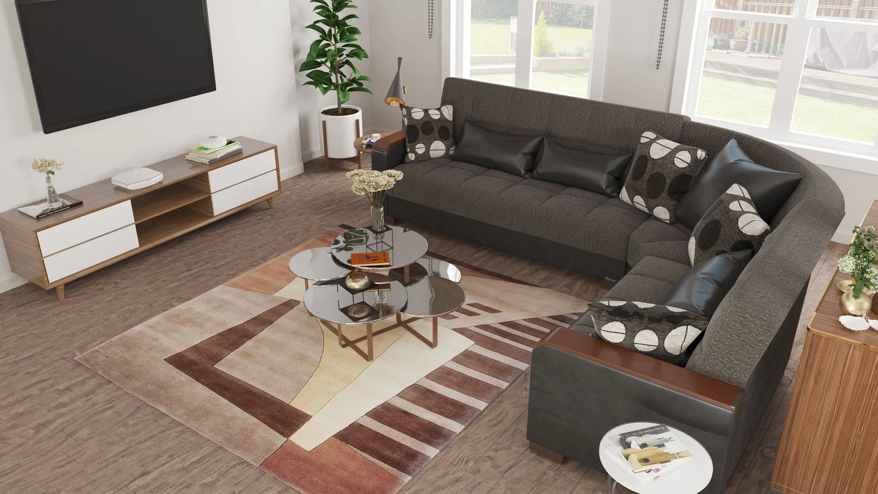 Ottomanson Armada X Collection Upholstered Convertible Wood Trimmed Sectional with Storage
