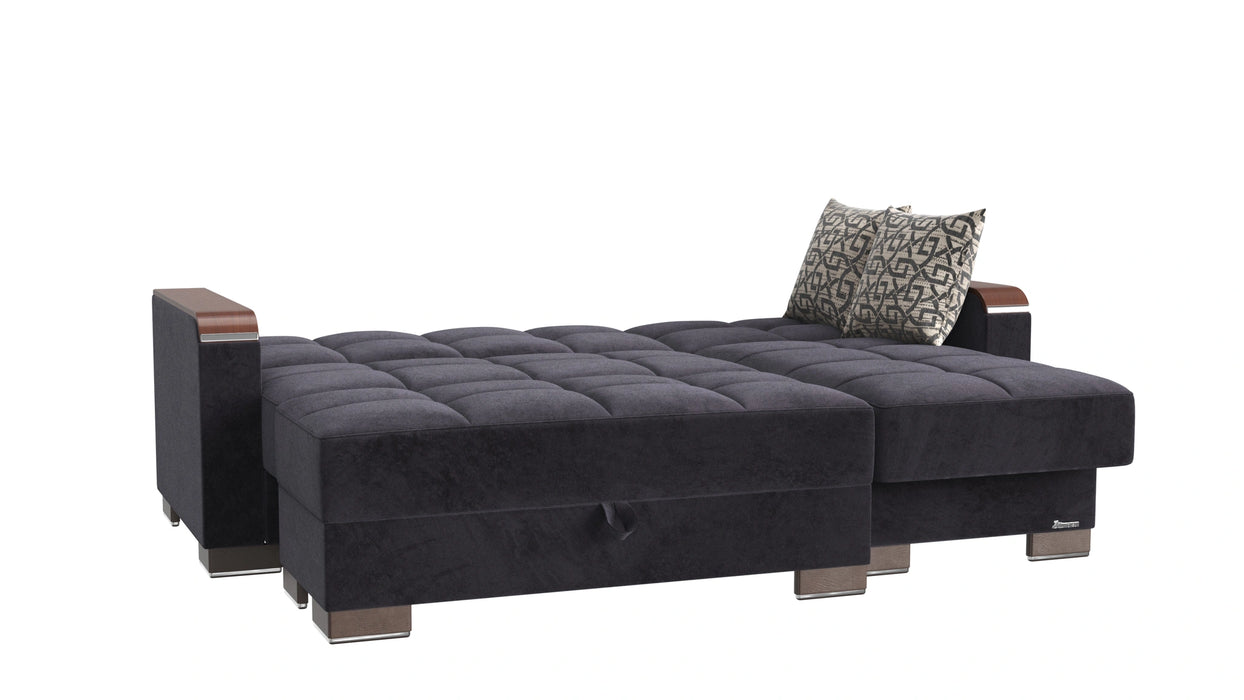 Ottomanson Armada X Collection Upholstered Convertible Wood Trimmed Chaise Lounge with Storage