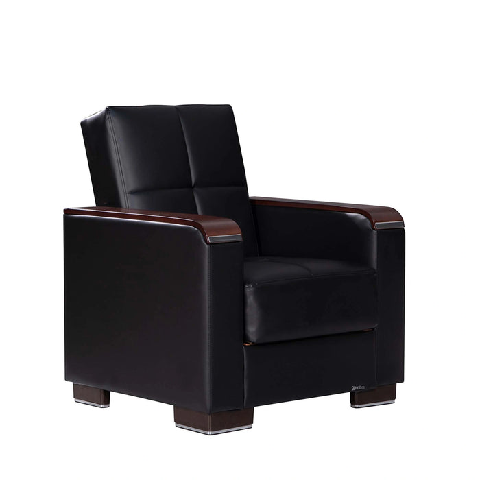 Ottomanson Armada X Collection Upholstered Convertible Wood Trimmed Armchair with Storage