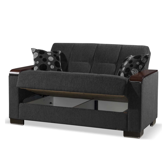 Ottomanson Armada X Collection Upholstered Convertible Wood Trimmed Loveseat with Storage